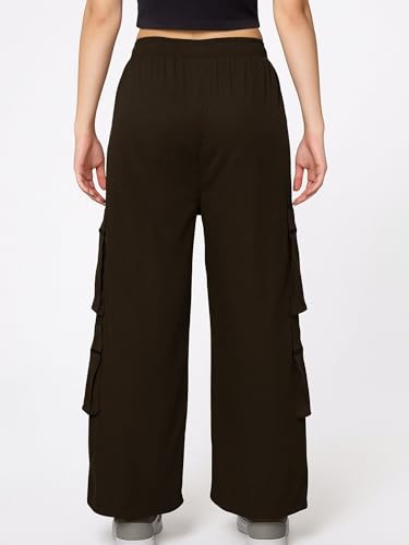 Image of ADDYVERO Elastic Cotton Solid Non-Stretchable Regular Fit Full Length Women six Pockets Cargo Pant (Brown, 32)