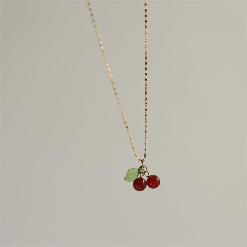 Cute Cherry Pendant Necklace Faux Pearl Cherry Charms Necklace Kawaii Fruit Gold Chain Necklaces Fruits Cute Choker for Women - Image 4