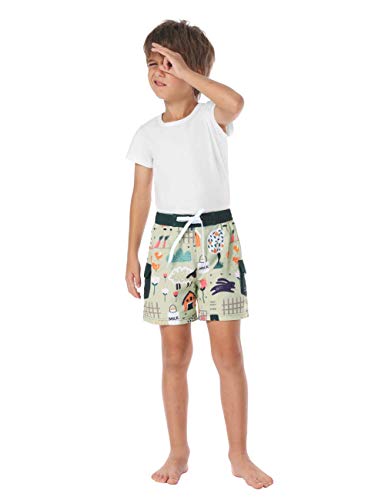 Nonwe Boy's Swim Trunks Colorful Printed Beach Shorts With Pockets Quick Dry Farm Theme Green 2T #TOP2