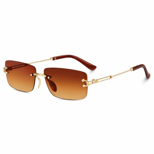 Dervin UV Protected Retro Rectangular Sunglasses Brown - Image 2