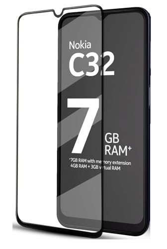 Image of HD Tempered Glass Screen Protector Compatible For Nokia C32 With Edge To Edge Coverage And Easy Installation Kit