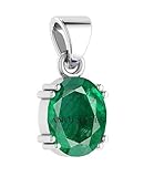 Anuj Sales 8.00 Ratti Lab Certified Natural Emerald Loose Gemstone Panna silver Plated Pendant Locket for Men and Women (Astrological Purpose)
