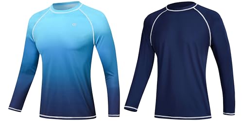 (Size: L) 2 Pack Men's Swim Shirts Rashguard UPF 50+ UV Sun Protection Shirt Athletic Workout Running Hiking T-Shirt Swimwear