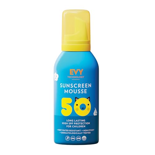 EVY Crème Solaire en Mousse pour Bébés et Enfants SPF 50 - sans parfum - protection solaire résistante à la transpiration et à l'eau pour les enfants à partir de 6 mois