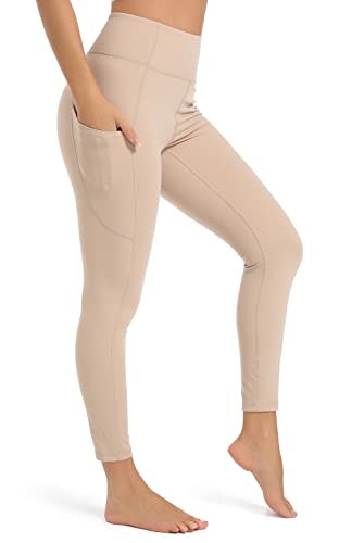 SP3LOPS Yoga Pants with Pockets for Women High Waisted Tummy Control Womens Buttery Soft Yoga Workout Leggings Running Pants Light Khaki