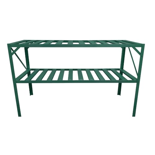 Greenhouse Staging Shelving Aluminium With Steel Legs Free Standing 1 2 Or 3 Tier Green Or Silver (Green - 2 Tier Staging Bench)