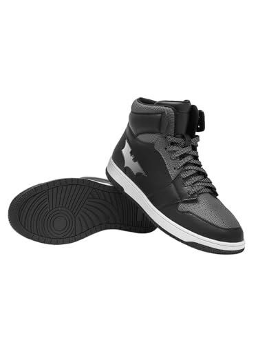 Image of Bewakoof Men's Black & Grey Dark Knight Reflective Color Block High Top Sneakers