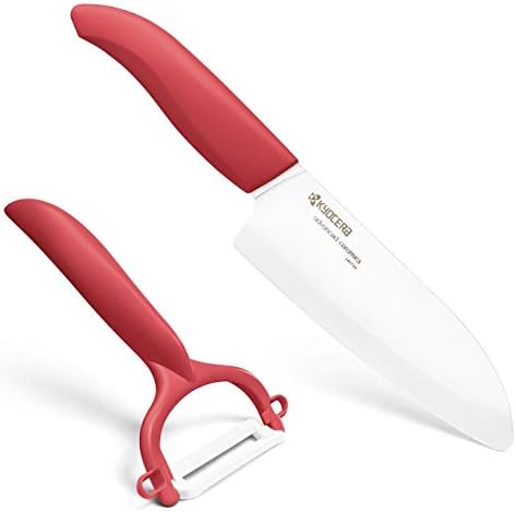 Kyocera Advanced Ceramic Revolution Series 5-1/2-inch Santoku Knife and Y-Peeler Set, Red image 5