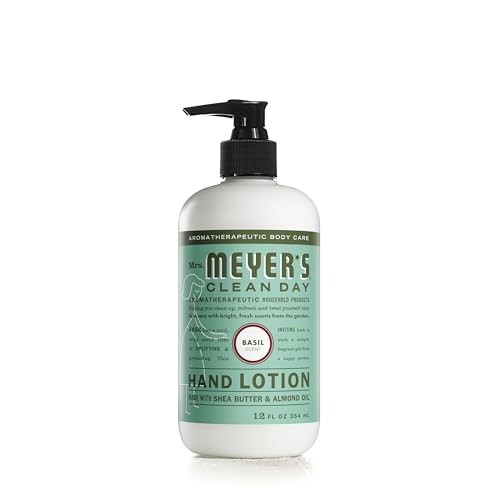 MRS. MEYER’S CLEAN DAY Hand Lotion for Dry Hands, Non-Greasy Moisturizer Made with Essential Oils, Basil, 12 oz