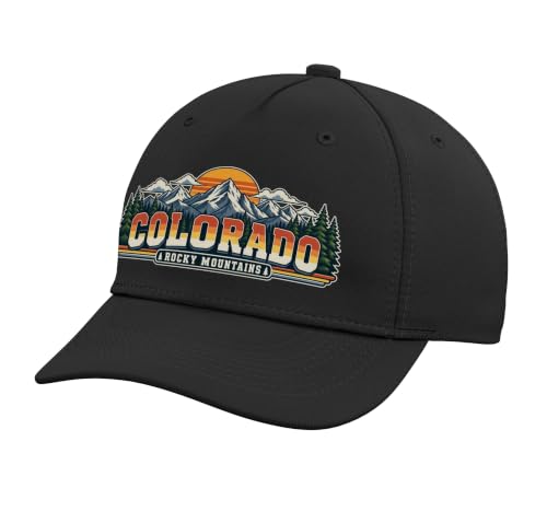 Colorado Rocky Mountains Retro Sunset Adjustable Printed Baseball Hat, Black
