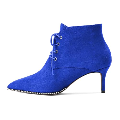 AUMOTED Women Ankle Boots Beaded Pointed Toe Kitten Low Heel Ankle Bootie with Side Zipper Lace Up Short Boot 2.5 Inch Casual Comfortable Dress Boots2