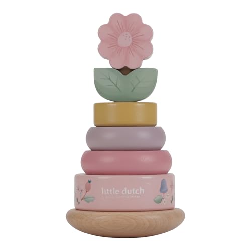 Little Dutch Stapelturm Stapelringe Steckspiel aus Holz Baby Kleinkind Blume rosa - Fairy Garden