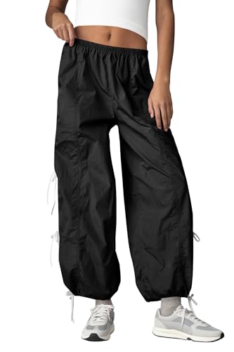 Fisoew Womens Wide Leg Track Pants Casual Elastic Waist Bow Tie Y2K Baggy Sweatpants with Pockets