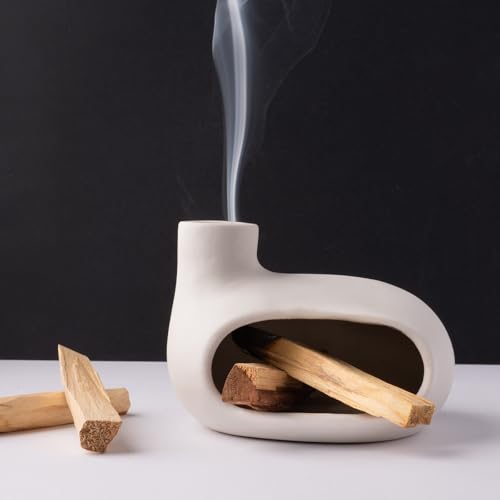 MOUGIGI Moderno Soporte de Palo Santo Quemador de cerámica para meditación y Limpieza de energía, Cuenco Hecho a Mano para Palos de Madera, Salvia y Conos de Incienso
