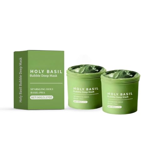 Mascarilla de Burbujas Profundas de Albahaca Sagrada (Pack de 2) - Contiene extracto de albahaca sagrada y PHA para limpiar profundamente los poros y controlar la grasa - 90 g x 2