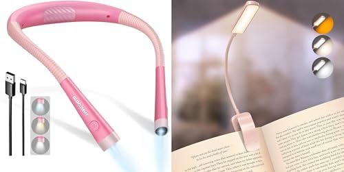 Glocusent 2-Pack Book Light Bundle – Bendable Neck Reading Light + 13 LED Clip-on Book Light, Long-Lasting Rechargeable, Eye-Caring, Perfect for Bed Reading, Knitting, Travel – Gifts for Book Lovers