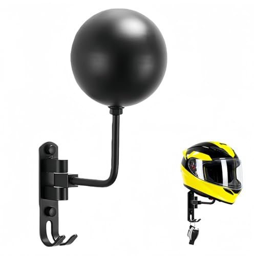 Siocok Helmet Stand 180 Rotation Metal Helmet Holder Wall Mount Motorcycle Helmet Display Stand with Hook for Motorbike Caps Baseballs Rugby Helmet Can Hang Keys (Black)