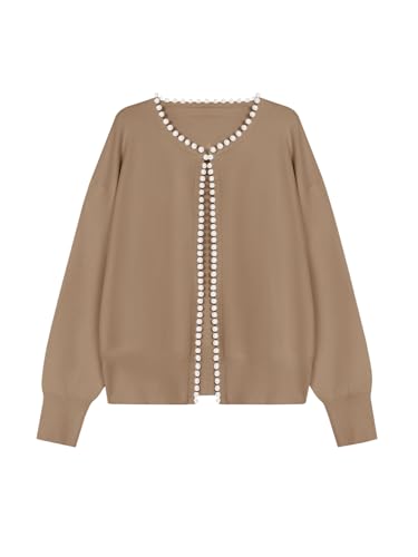 Image of Saodimallsu Womens Fall Open Front Cardigan Sweaters Pearl Long Sleeve Knit Tops Crewneck Dressy Casual Sweater Jacket