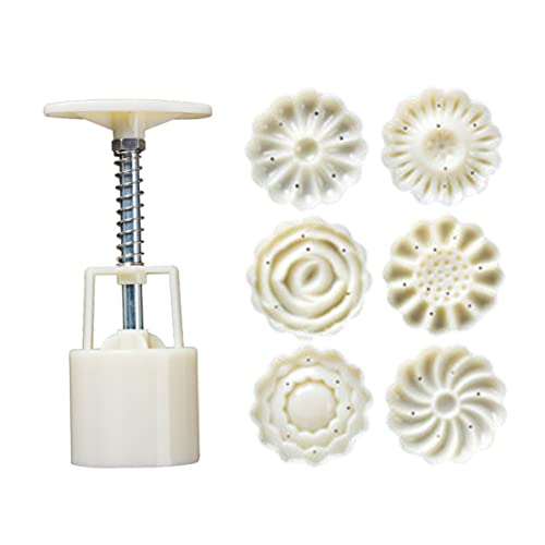 Heall Mondkuchenform Presse 6 Motivmarken 50 g Mooncake Blume Round Backware Cookie Cutter DIY Handdruckkeks Mooncake Formpresse