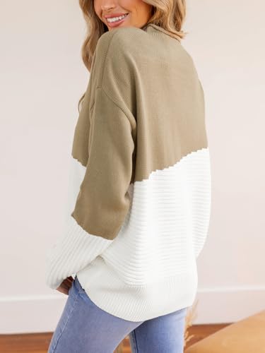 Image of CUPSHE Womens Fall Long Sleeve Mock Neck Sweaters Colorblock Oversized Long Sleeve Knit Pullover Jumper Tops