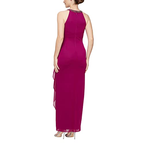 Image of Mesh Dress with Beaded Halter Style Neckline and Cascade Ruffle Detail Skirt