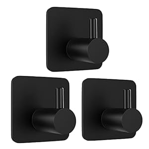 JOPHEK Handdoekhaken, 3 stuks, Zelfklevende Haken, Badkamer en Keuken, Handdoekhouder, Kledinghaken, Zonder Boren, voor Huis, Keuken, Badkamer, Kantoor, Zwart