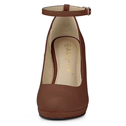 Allegra K Women's Round Toe Stiletto Heels Ankle Strap Dark Brown Pumps - 6.5 M US2