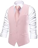 Hi-Tie Light Pink Suit Vest Mens Sleeveless Slim Fit Waistcoat Formal Casual Tuxedo for Wedding or Business