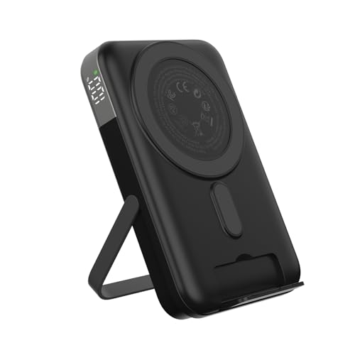 JUOVI Magnetic Power Bank 10,000mAh Wireless Portable Charger, 22.5W Battery Pack with LED Display Adjustable Dual-Foldable Stand Magsafe-Compatible for iPhone 16/15 Series Samsung AirPods