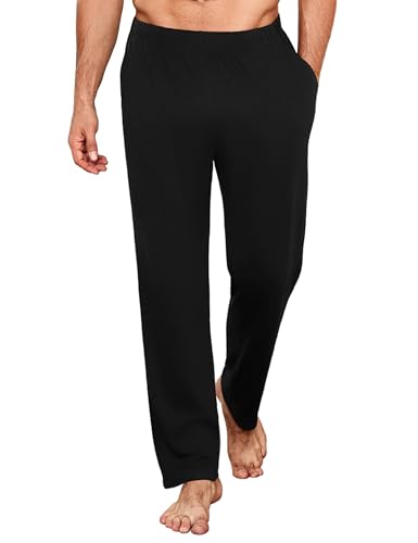 Uniexcosm Unicosm Pantalon de Pyjama Long pour Homme en Coton, Bas de Nuit Doux avec Ceinture Élastique et Poches Noir XL