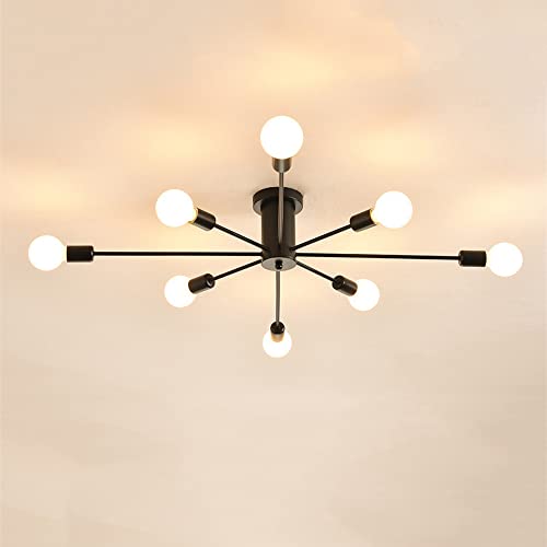 Plafonnier industriel éclairage 360 degrés lustre 8 douilles E27 noir