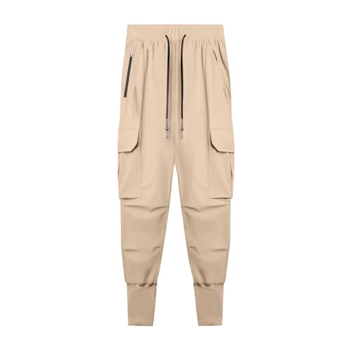 Men's Slim Workout Cargo Pants Drawstring Waist Casual Pant for Training Running Hiking Sweatpants with Multi Pockets4