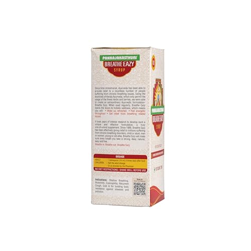 Pankajakasthuri Breathe Eazy Syrup Ayurvedic For Cough & Cold, Sinus, Asthma, Bronchitis & Breathing Disorders | Natural Immunity Booster | Unique Blend of 17 Ayurvedic Herbs - 100ml