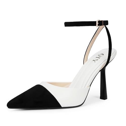 Image of QIY Closed Toe Heels for Women Pumps High Heel Strappy Sandals | Pointed Toe Slingback Women Heels with Ankle Strap, Stilettos Wedding & Bridal Formal Dress Shoes for Evening Party, Prom