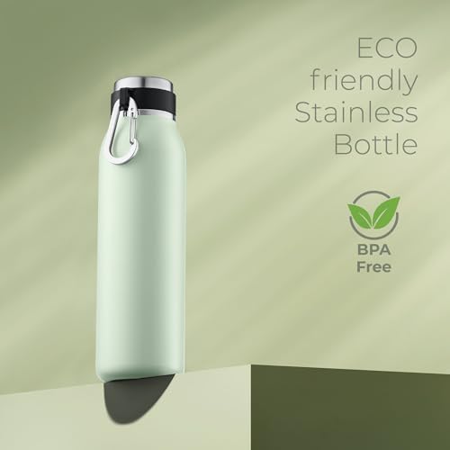 Image of SipX 20 oz Stainless Steel Insulated Water Bottle with Leakproof Lid & Carry Hook - Triple Insulated - Cold 24 Hours /Hot 12 Hours - Perfect for Gym, Work, Sports, Travel - Green