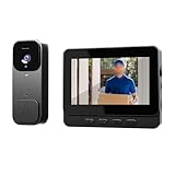 URPIZY 4,3' Smart Video Türsprechanlage mit Display, Kabellose Gegensprechanlage, HD-Videoüberwachung, 800 mAh Batteriekapazität, Kompatibel mit 2,4 GHz, Schwarz/Weiß