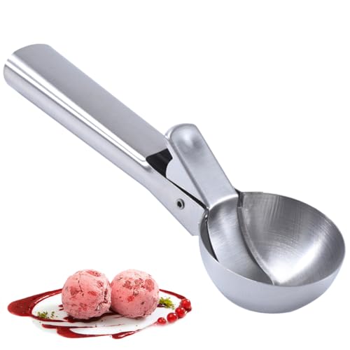 Premium Ice Cream Scoop,Portable Stainless Steel Ice Cream Scoop with Trigger and Comfortable Handle,Dishwasher Safe,Perfect for Frozen Yogurt,DIY Ice Cream,Fruit,Cookie (1, silver)