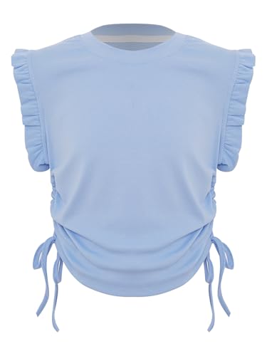 Kids Girls Casual Vest Outfit Drawstring Ruffle Sleeveless Top Beach Picnic Amusement Park Vacation Wear3