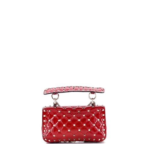 Pre-Loved Rockstud Spike Flap Bag Quilted Patent Small, Red3