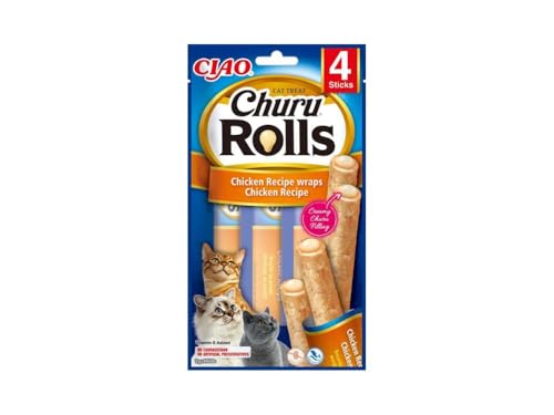INABA Churu Rolls mit 60% Hühnerfleisch Katzen Leckerlies, Getreidefrei, Zuckerfrei, Perfekt zum Verstecken von Tablette, Keine Nebenerzeugnisse, Weiche und Saftige Kausnacks Kausticks Cat Treats 40g