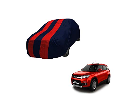 Image of Auto Hub Car Cover Compatible with Maruti Vitara Brezza (Model : 2015-2021) with Mirror Pocket,Triple Stitched, Weather Proof, Vitara Brezza Car Cover- Navy-Red