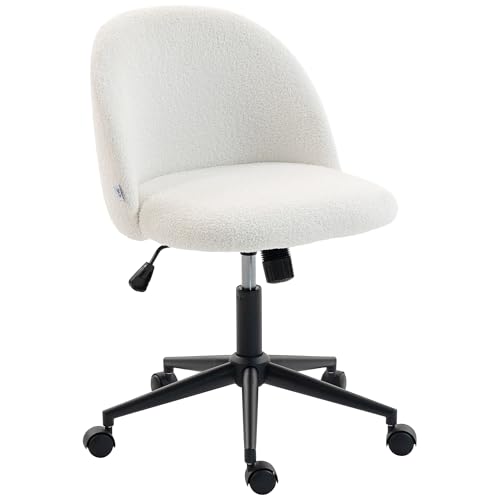 HOMCOM Silla de escritorio, silla de oficina giratoria con altura ajustable, ruedas, espuma de alta elasticidad, función de inclinación, para el estudio en casa, dormitorio, tocador de maquillaje,