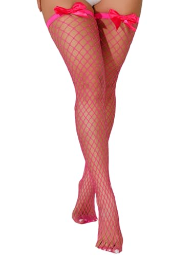Image of SOLY HUX Women's Fishnet Thigh High Socks Bow Front Over the Knee Stockings