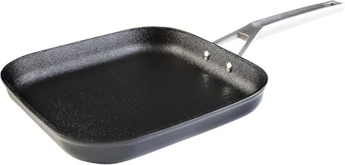 Ecosteel Barbecue Pan 26 cm, Titanium Non-Stick Coating Quantanium 3 Layers Ecologically PFOA-Free, Forged Aluminium, 4.2 mm Thick, Stainless Steel Handle, Vitro Ceramic, Gas, Oven
