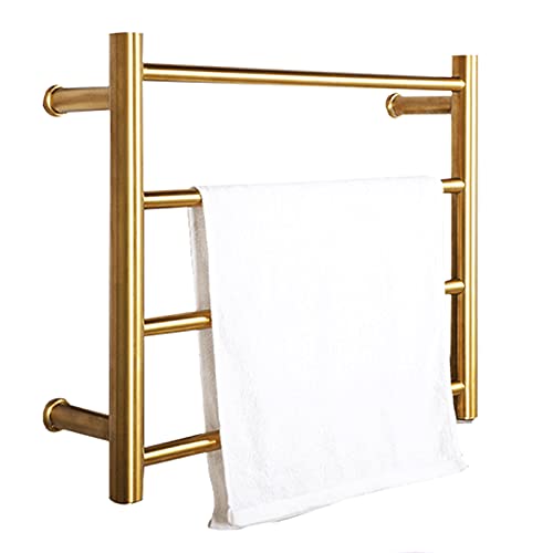 Calentador de toallas eléctrico con calefacción, toallero de pared dorado cepillado, radiador eléctrico de acero inoxidable, 17.7 x 21.3 x 4.9 pulgadas, cableado