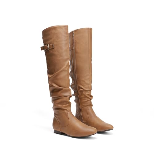Image of DREAM PAIRS Women's Over The Knee Flats Slouch Thigh Boots