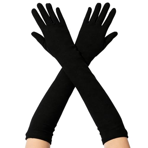 SJACXANM Guantes Negros Largos Mujer Moda Guantes Largos Elegantes Vintage Guantes Largos de Satén Negro para Niñas y Mujeres