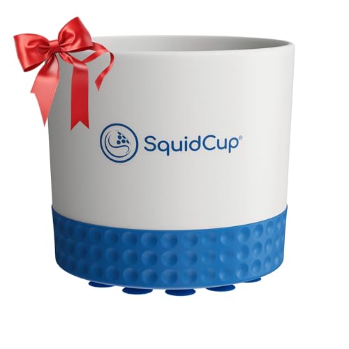 SquidCup Non-Tipping, Anti-Spill Cup Holder for Boats, Kayaks, SUPs, RVs, Fishing & Camping | Universal 12–30 oz Fit | BPA-Free, Optional SquidDisk Mount Included for Textured Surfaces (Gray/Navy)