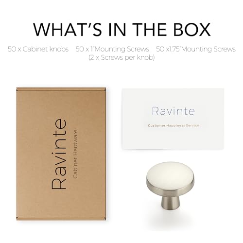 Image of Ravinte 50 Pack Drawer Pulls 1-1 /4 Inch Kitchen Cabinet Knobs Brushed Nickel Round Dresser Drawer Knobs Solid Dresser Knobs Drawer Knobs Simple Cabinet Hardware for Cupboard Drawer Pulls