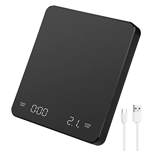 HORJOR Báscula digital de café con temporizador, carga USB, báscula de cocina digital de alta temperatura, báscula de cocina electrónica para oficina en casa Cover